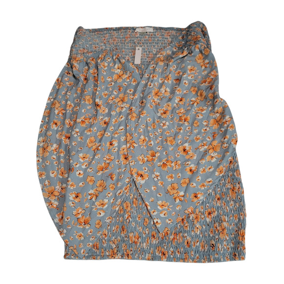 Blush BJ Strapless Mini Smocked Blue Orange Floral Bodycon Dress - Picture 3 of 10